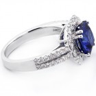 2.75 Cts Cushion Cut Blue Gemstone Diamond Cushion Halo Engagement Ring Set in 18K White Gold